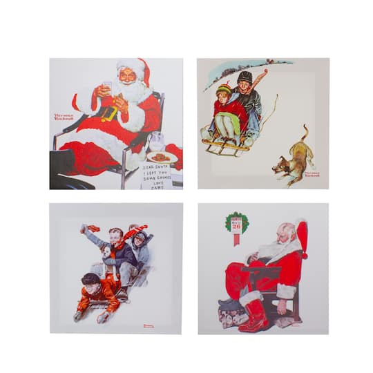 Norman Rockwell Classic Christmas Scene Canvas Prints Set, 4ct. By Northlight | 8" x 8" x 0.75" | Michaels®